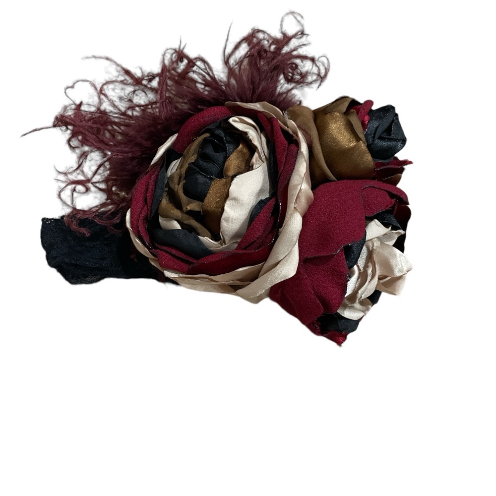 Burgundy beige black flower headband Fascinator choker necklace OOAK piece